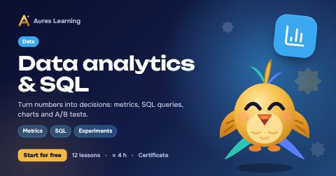 Cover of the “Data analytics & SQL” course — Aures Learning online course