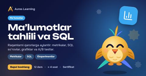 «Ma’lumotlar tahlili va SQL» kursi muqovasi — Aures Learning onlayn kursi