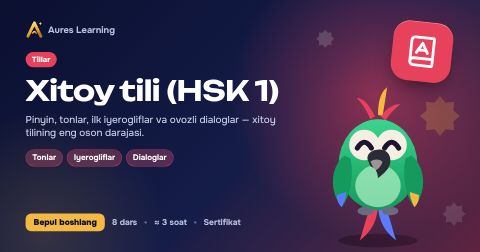 «Xitoy tili (HSK 1)» kursi muqovasi — Aures Learning onlayn kursi