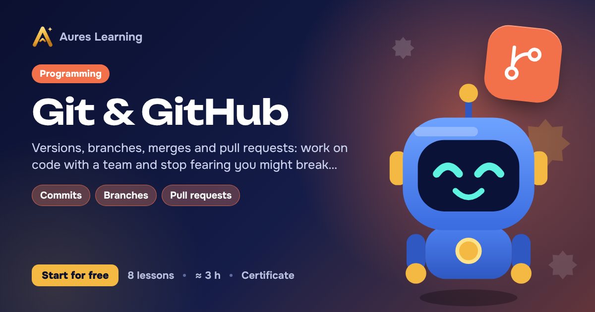 Cover of the “Git & GitHub” course — Aures Learning online course