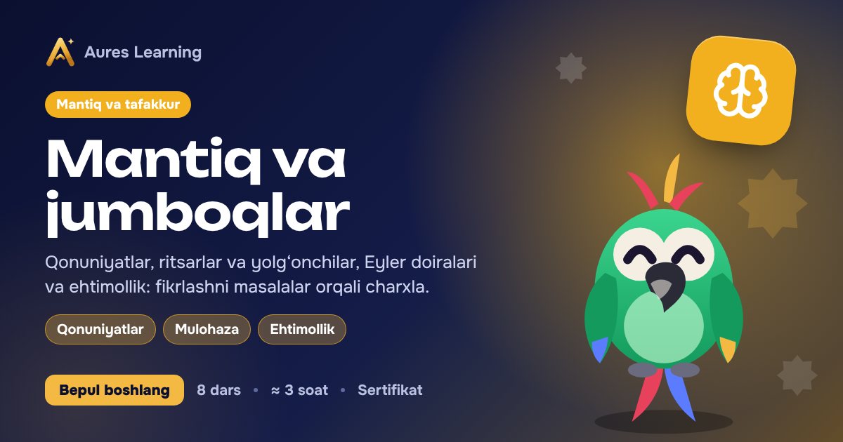 «Mantiq va jumboqlar» kursi muqovasi — Aures Learning onlayn kursi