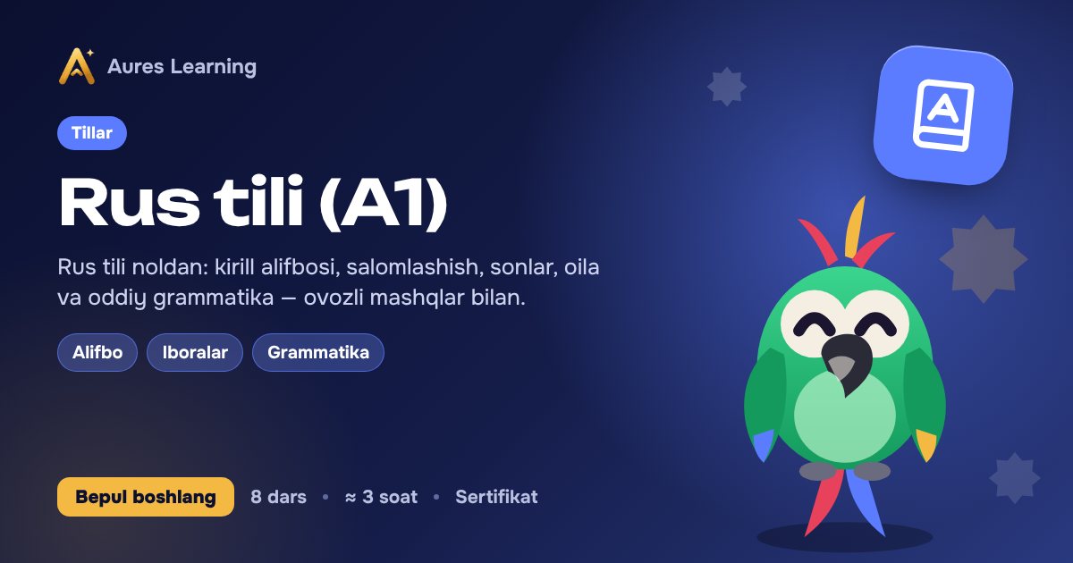 «Rus tili (A1)» kursi muqovasi — Aures Learning onlayn kursi