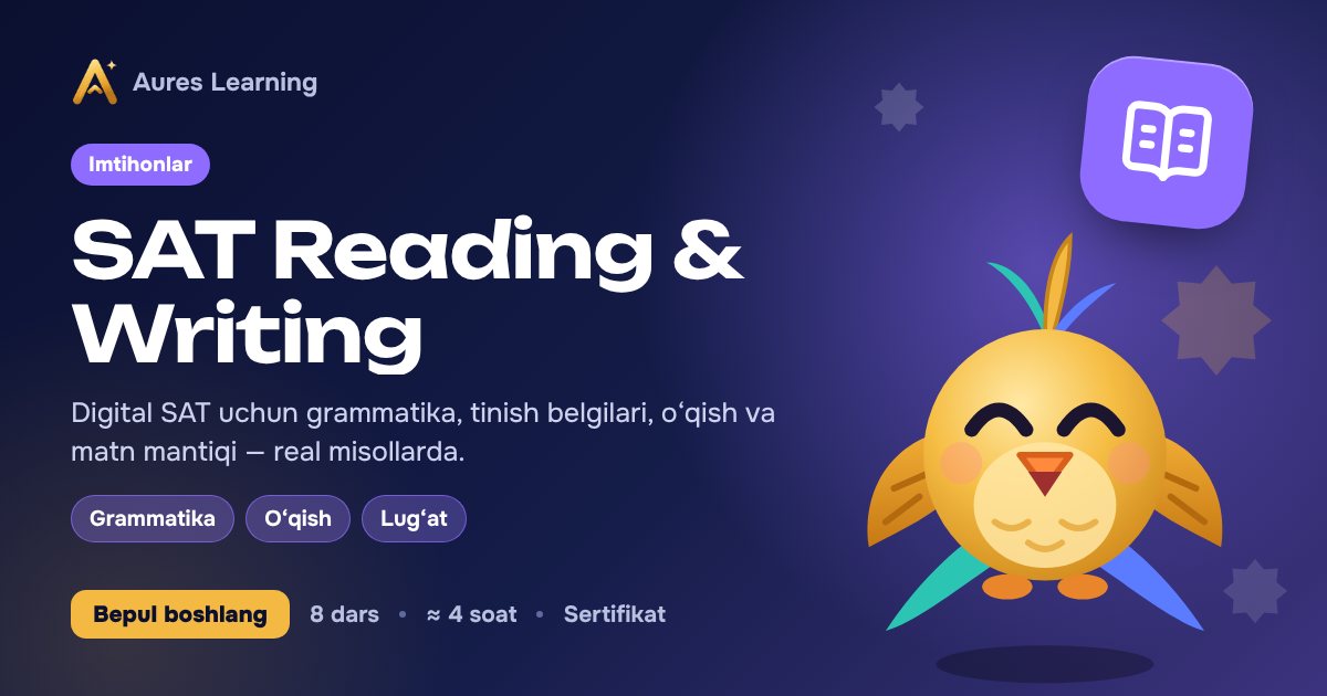 «SAT Reading & Writing» kursi muqovasi — Aures Learning onlayn kursi