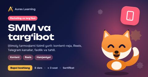 «SMM va targ‘ibot» kursi muqovasi — Aures Learning onlayn kursi