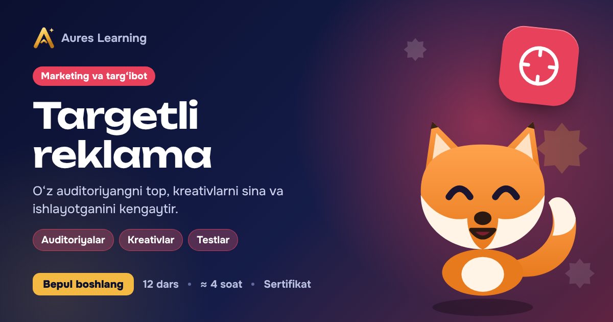 «Targetli reklama» kursi muqovasi — Aures Learning onlayn kursi